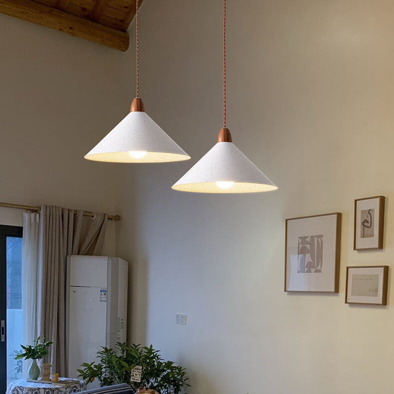 Modern Minimalist Cone Iron Solid Wood Grain 1-Light Pendant Light For Living Room