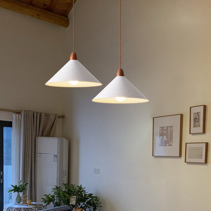 Modern Minimalist Cone Iron Solid Wood Grain 1-Light Pendant Light For Living Room