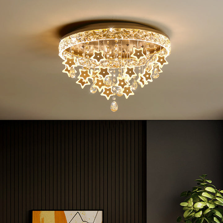 Plafonnier LED moderne nordique pour enfants en fer acrylique cristal rond étoile pour chambre à coucher 