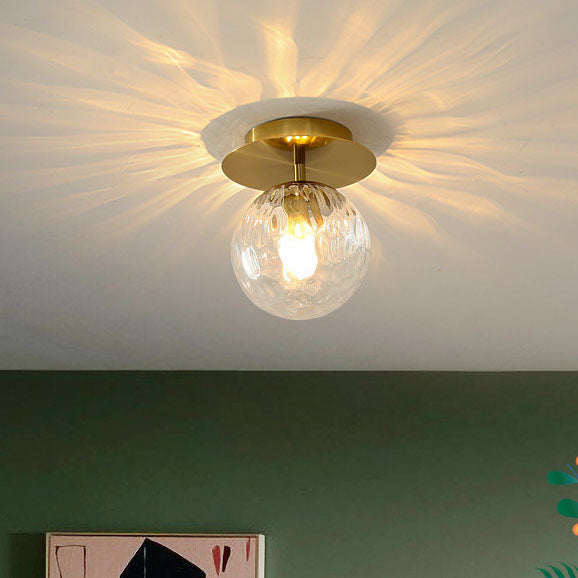 Zeitgenössische skandinavische runde Ball-Eisen-Hydrographie-Glas 1-Licht Semi-Flush-Montage-Deckenleuchte für Wohnzimmer 
