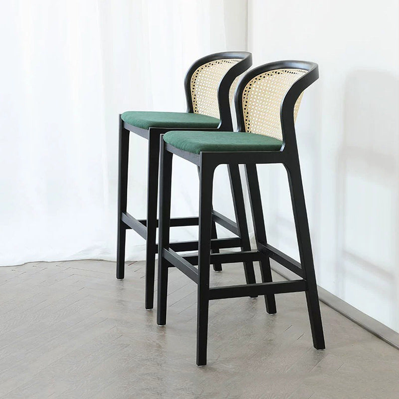Tabouret de bar en bois avec tissu traditionnel français, dossier et repose-pieds pour salle à manger 