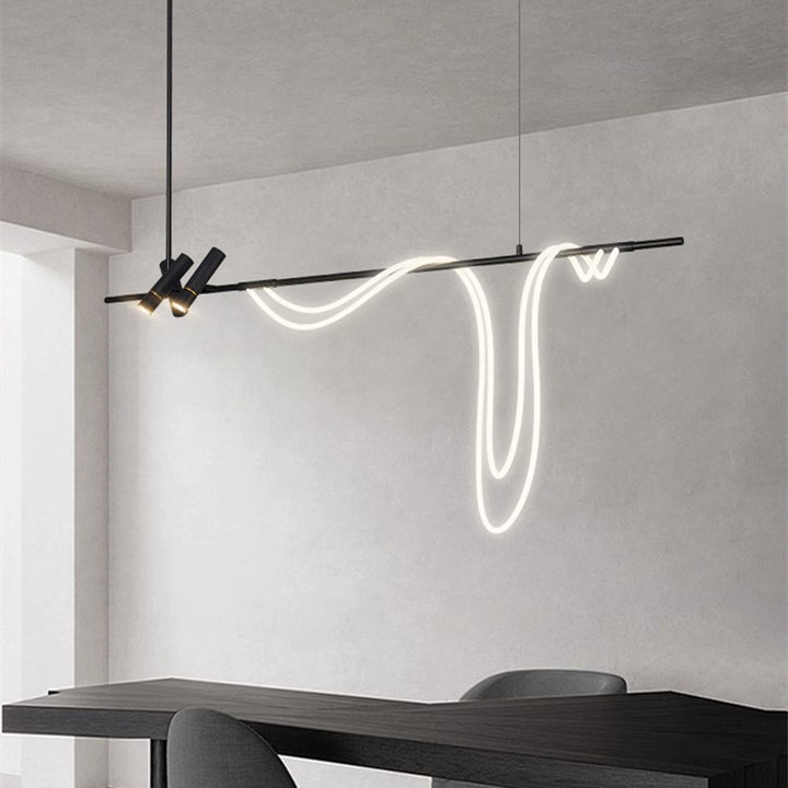 Lámpara colgante LED lineal de arco contemporánea y creativa de hierro y silicona para isla de cocina y comedor 