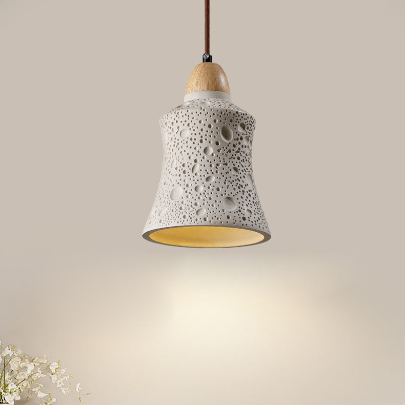 Zeitgenössische industrielle Kuppel konische Massivholz Zement 1-Licht Pendelleuchte für Wohnzimmer 