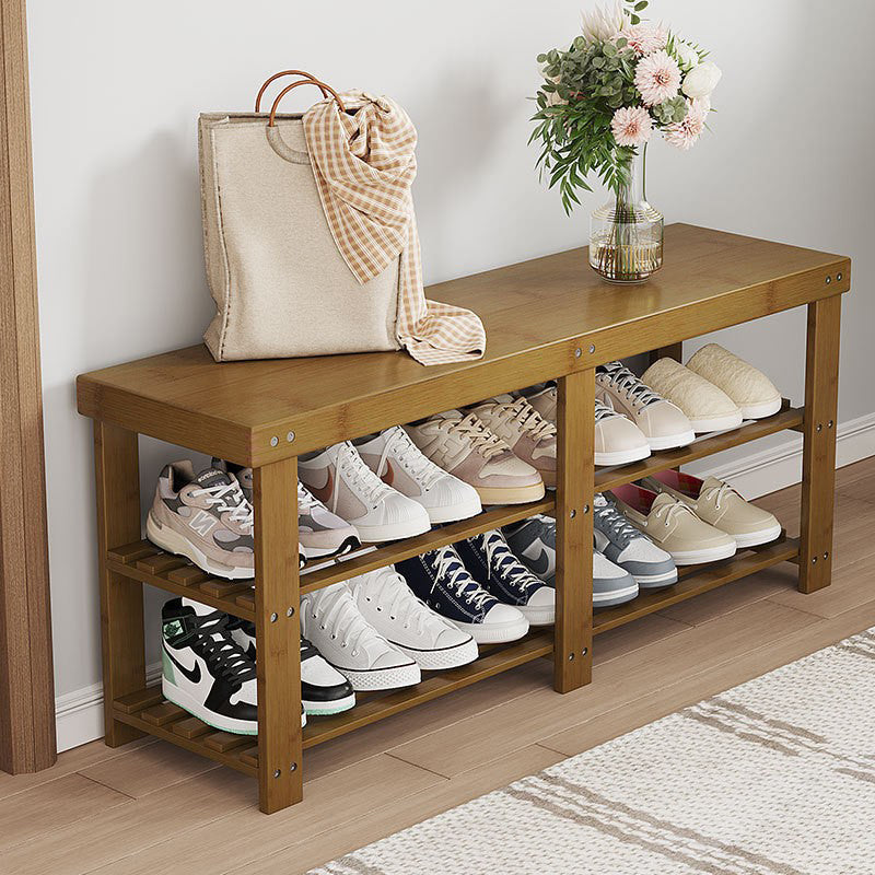 Moderner minimalistischer rechteckiger Heather Bambus Schuhschrank mit 2 Regalen für Eingangsbereiche 