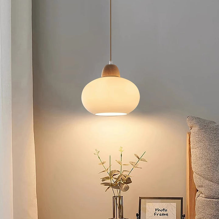Lámpara Aplique de Pared de 1 Luz con Pantalla de Bola de Vidrio de Madera Francesa Tradicional para Dormitorio 