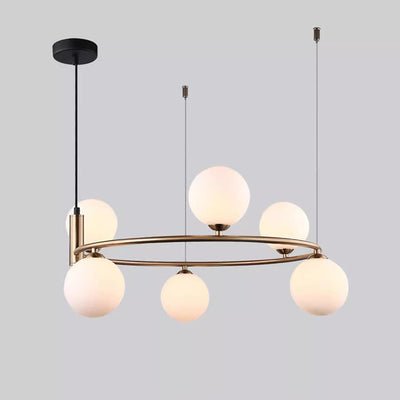 Moderner Mid-Century Eisen Kugelglasschirm 4/6-Licht Kronleuchter für Wohnzimmer 