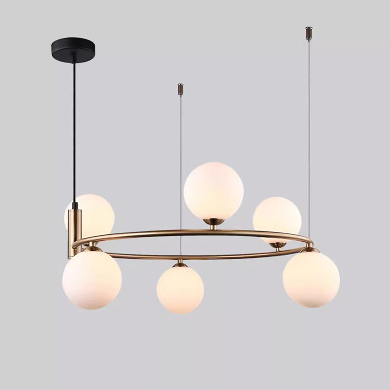 Moderner Mid-Century Eisen Kugelglasschirm 4/6-Licht Kronleuchter für Wohnzimmer 
