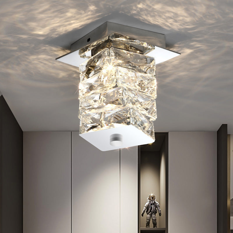 Luz de techo montada al ras semi-empotrada LED de hardware de cuboide de cristal de lujo contemporáneo para sala de estar 