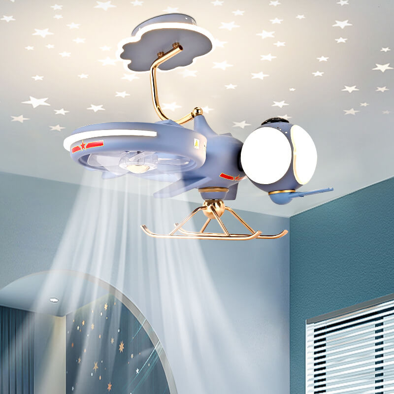 Modern Creative Resin Cartoon Airplane LED Flush Mount Ceiling Fan Light