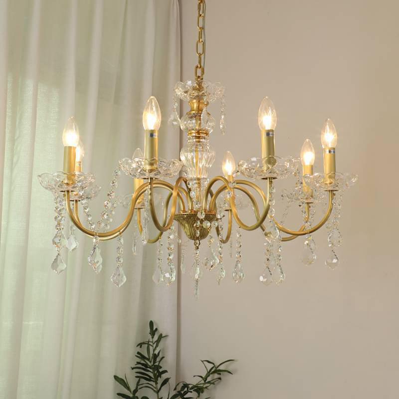 Traditioneller französischer runder Zweig-Kristallkandelaber aus Messingglas mit 5/6/8 Lichtern für Wohnzimmer 