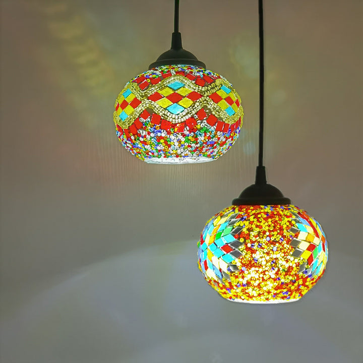 Traditionelle ovale Tiffany-Pendelleuchte aus Buntglas mit 1 Licht für Wohnzimmer 