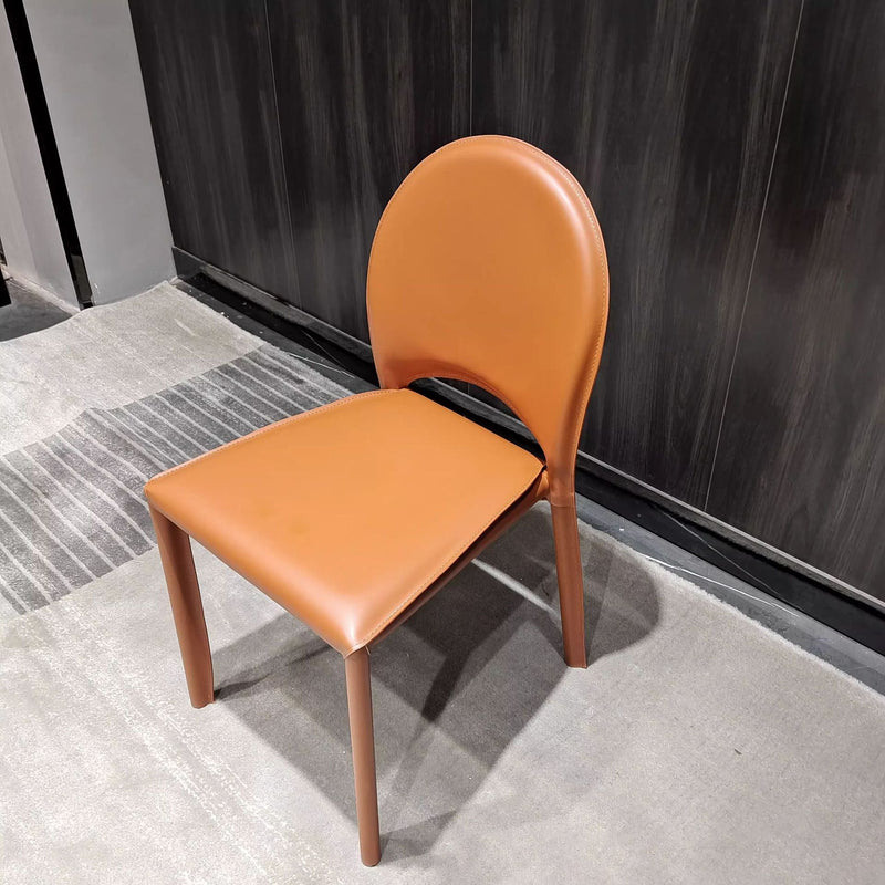 Chaise de salle à manger moderne minimaliste en cuir de selle, acier au carbone, éponge, carrée, elliptique, dossier pour salle à manger 