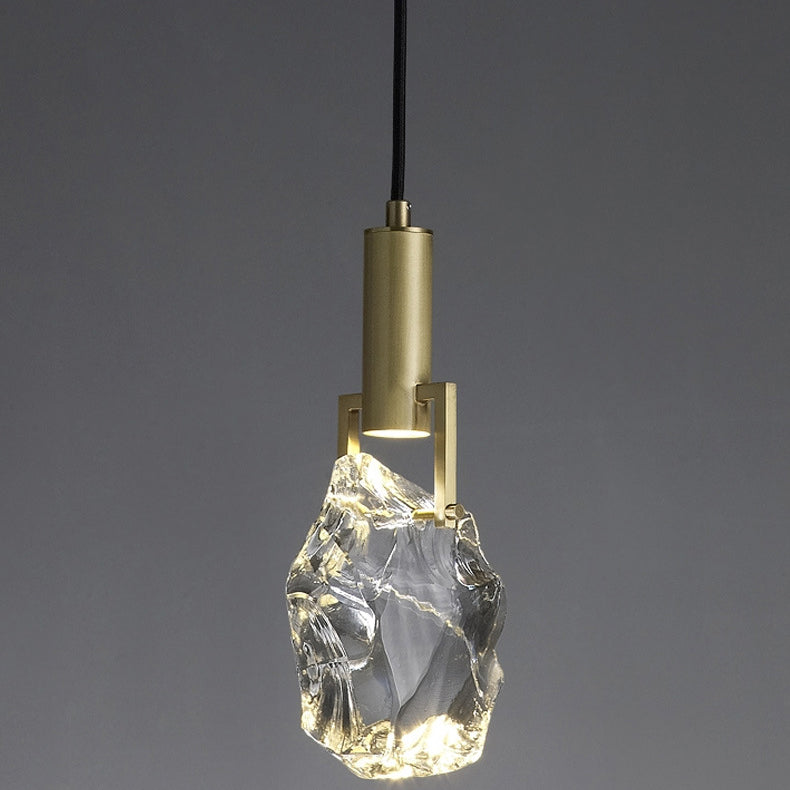 Lustre suspendu contemporain de luxe en cuivre avec cristal de pierre 1 lumière pour salon 
