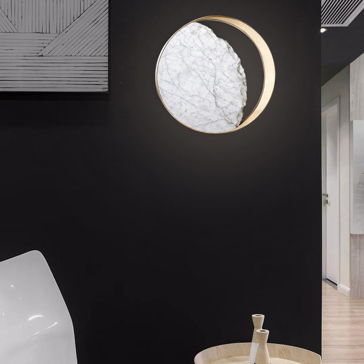 Aplique de pared LED con anillo de metal de mármol nórdico contemporáneo para dormitorio 