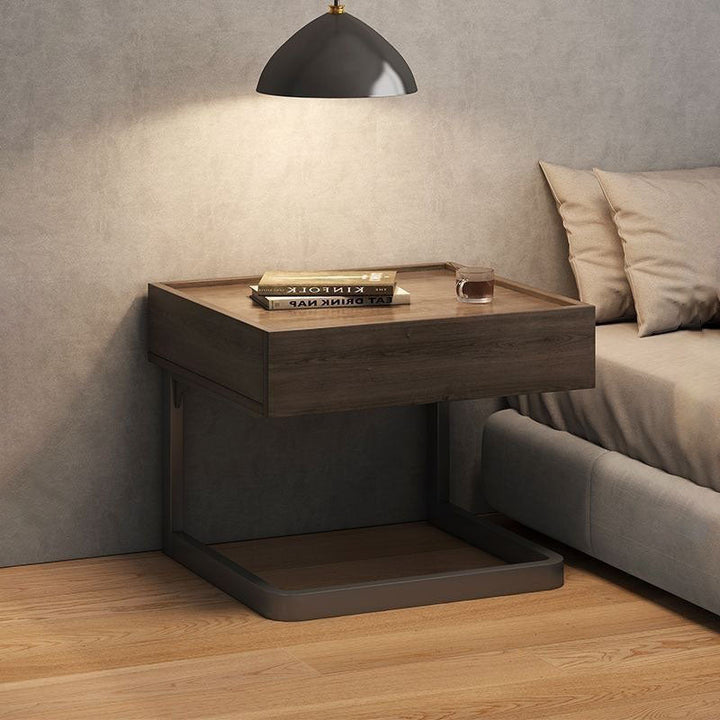 Modern Minimalist Rectangular MDF Steel Nightstand 1-Drawer For Bedside