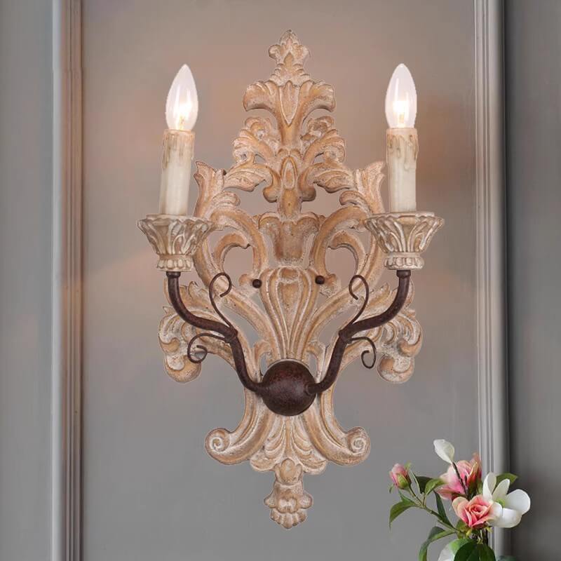 Lampe murale à 2 lumières candélabre à double tête en bois massif nostalgique rural 