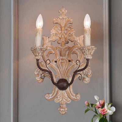 Rural Nostalgic Solid Wood Iron Double Head Candelabra 2-Light Wall Sconce Lamp
