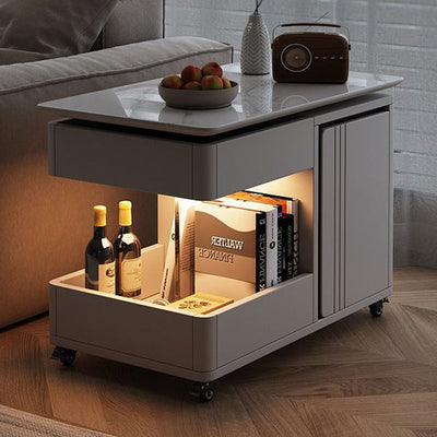 Table d'appoint moderne minimaliste rectangulaire en métal et bois avec 2 tiroirs pour salon 