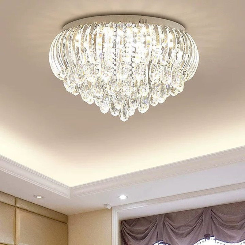 Luz de techo empotrada con caída redonda de cristal de acero inoxidable de simplicidad moderna de 7/9/10 luces para sala de estar 