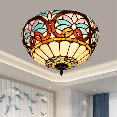 Tiffany Creative Stained Glass Semicircle 3-Light Flush Mount Ceiling Light