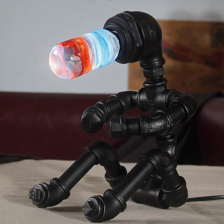 Retro Industrial Personality Iron Pipe Robot 1-Light Table Lamp