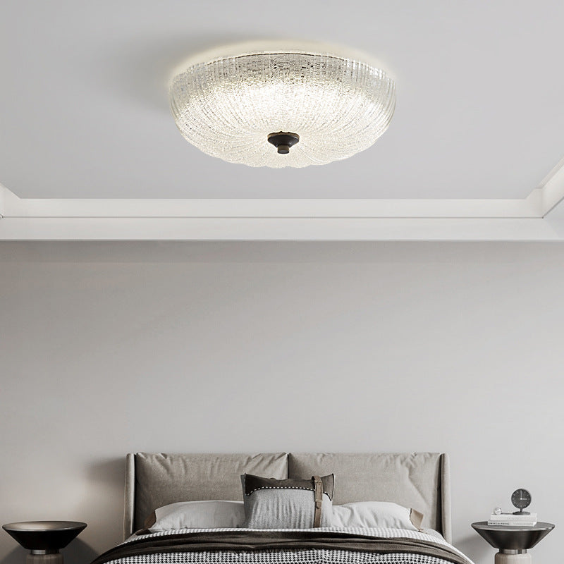 Plafonnier LED rond en verre de cuivre à montage affleurant pour chambre à coucher - Simplicité moderne 
