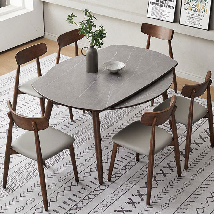 Mesa de comedor de roble plegable con cuatro patas, losa de piedra redonda cuadrada minimalista moderna, para comedor 