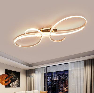 Moderne minimalistische gebogene Linie Eisen Aluminium Silikon LED Halbbündige Deckenleuchte für Wohnzimmer 
