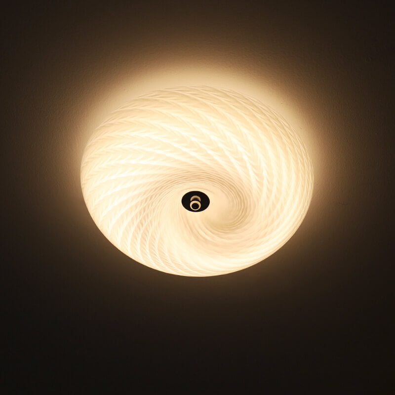 Nordic Vintage White Textured Glass Round LED Flush Mount Ceiling Light