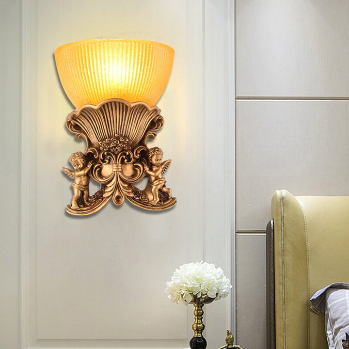Applique Murale 1 Lumière en Verre Rayé Ange Vintage Européen 