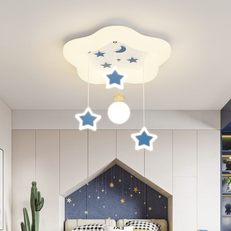 Plafonnier LED en fer acrylique avec pentagramme crème moderne Art déco et lune pour salon 