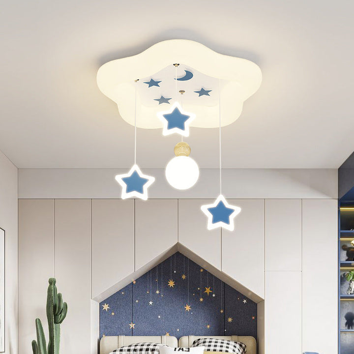 Plafonnier LED en fer acrylique avec pentagramme crème moderne Art déco et lune pour salon 
