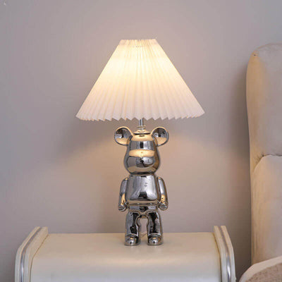 Contemporary Creative Bear Ceramic Fabric 1-Light Table Lamp For Bedroom