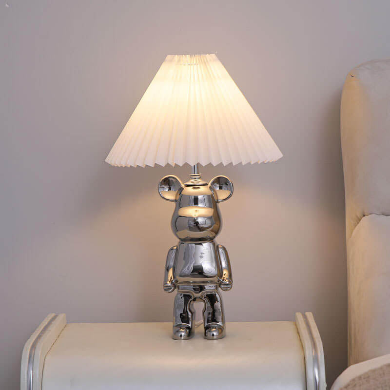 Contemporary Creative Bear Ceramic Fabric 1-Light Table Lamp For Bedroom