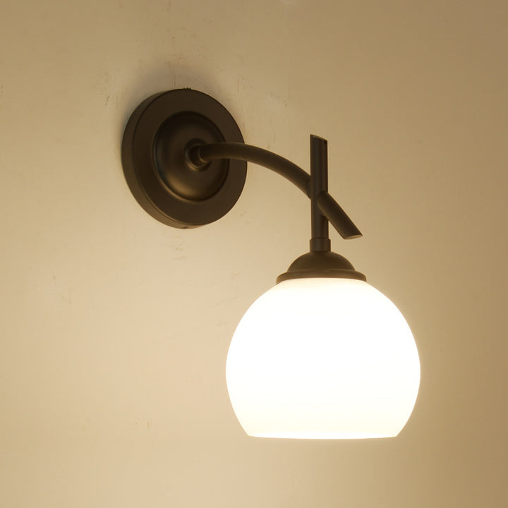 Contemporary Simplicity Iron Spherical Glass Shade 1-Light Wall Sconce Lamp For Bedroom