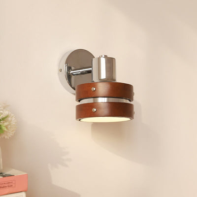 Applique murale japonaise rétro en fer noyer avec bras de lampe à 1 lumière 