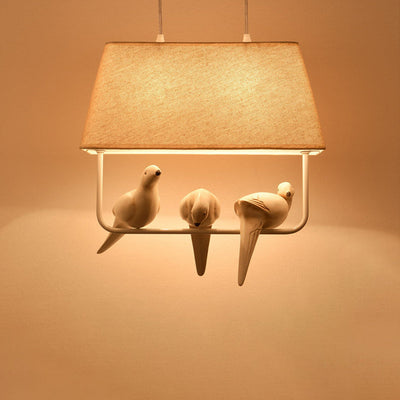 Contemporary Scandinavian Bird Iron Burlap Resin 1/2 Light Chandelier For Bedroom