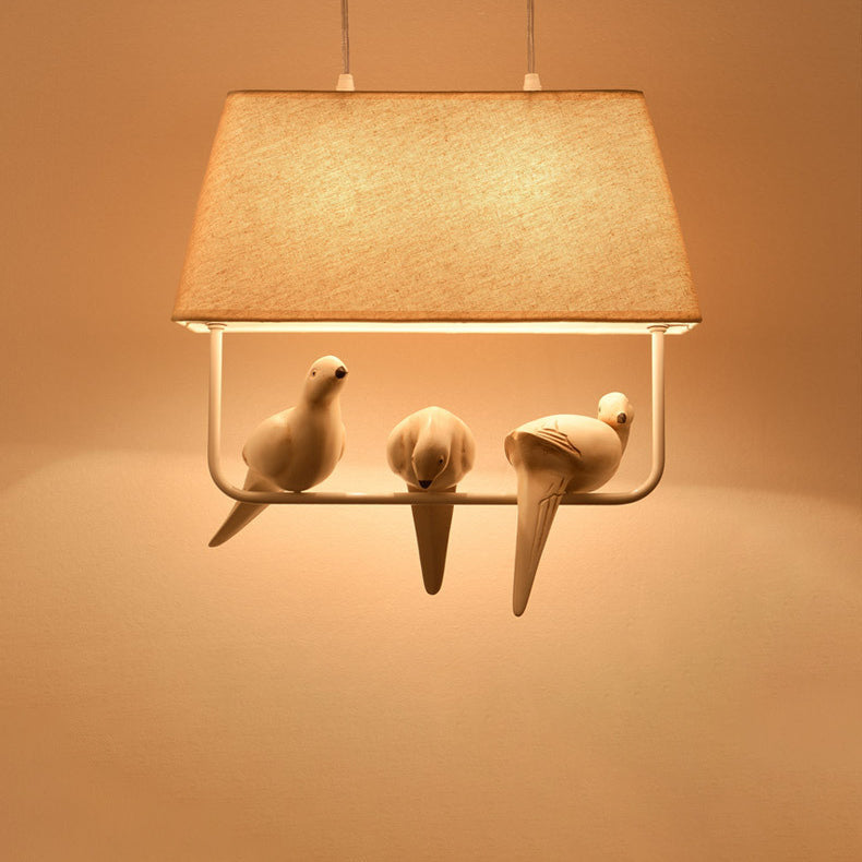 Contemporary Scandinavian Bird Iron Burlap Resin 1/2 Light Chandelier For Bedroom