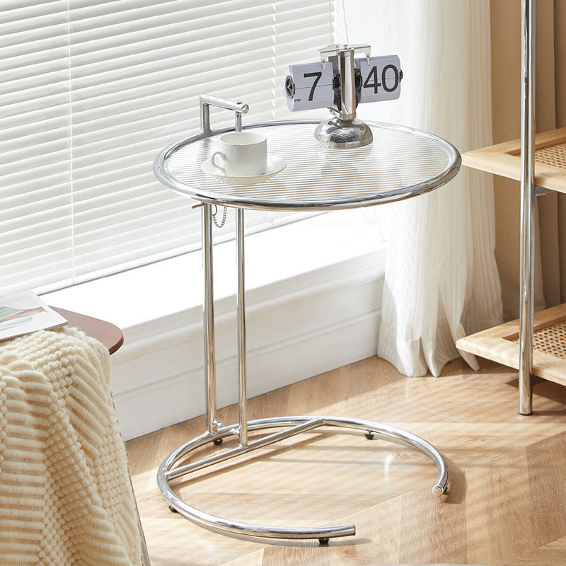 Moderner minimalistischer runder Glastisch aus Edelstahl für das Wohnzimmer 