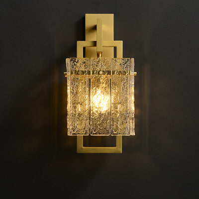 Modern Light Luxury Textured Crystal Brass Square 1-Light Wall Sconce Lamp