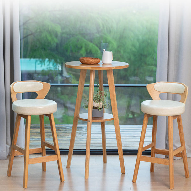 Modern Simplicity Round PU Leather Rubberwood Bar Stool Low Back Footrest For Dining Room