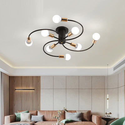 Moderne Mid-Century Runde Eisen 6/8 Licht Semi-Flush Deckenleuchte für Wohnzimmer 