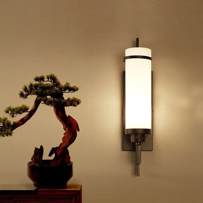 Modern Chinese Marble Column Copper 1-Light Wall Sconce Lamp