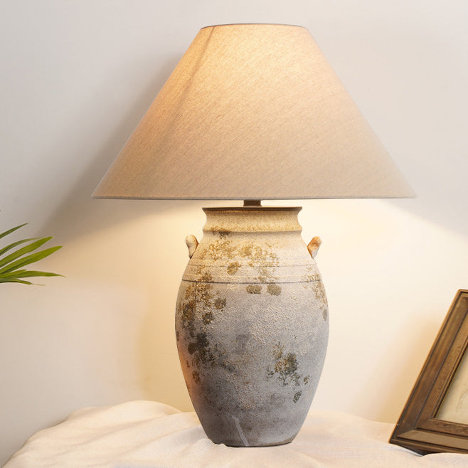 Traditionelle Vintage Keramik Stoff Metall Conic Topf 1-Licht Tischlampe für Nachttisch 