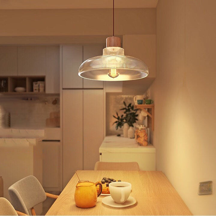 Moderne Minimalistische Gestreifte Scheibe Log Glas 1-Licht Pendelleuchte 