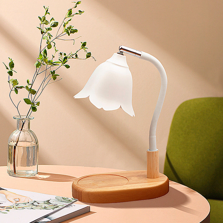 Modern Art Deco Floral Wood Iron 1-Light Aroma Melt Wax Table Lamp For Bedroom