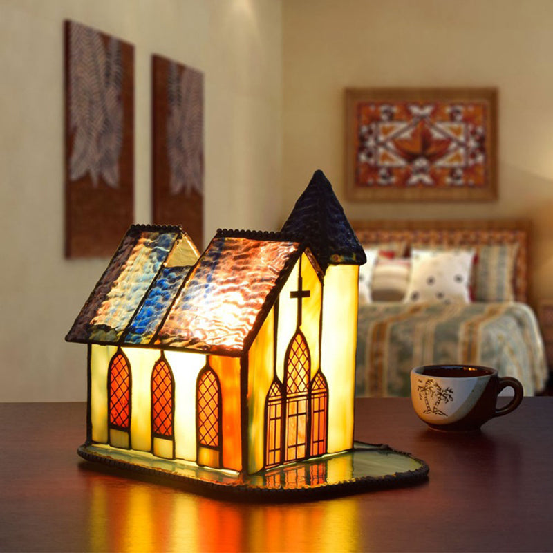 Lámpara de mesa de 1 luz para casa de vidrio Tiffany tradicional con luz nocturna para mesita de noche 