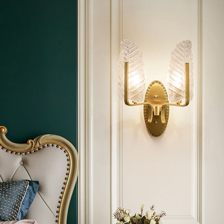 Lámpara Aplique de Pared de Lujo Contemporáneo de Vidrio de Cobre Hoja de Plátano 1/2 Luz para Sala de Estar 