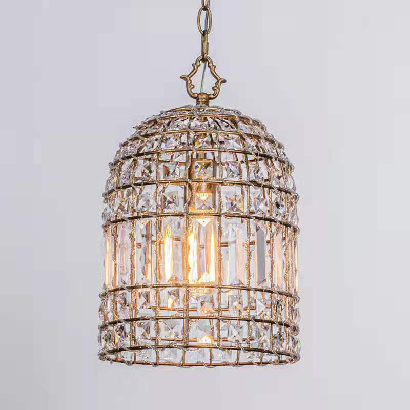 Lustre traditionnel vintage en forme de cage à oiseaux en fer à grille avec cristal à 1 lumière pour chambre 