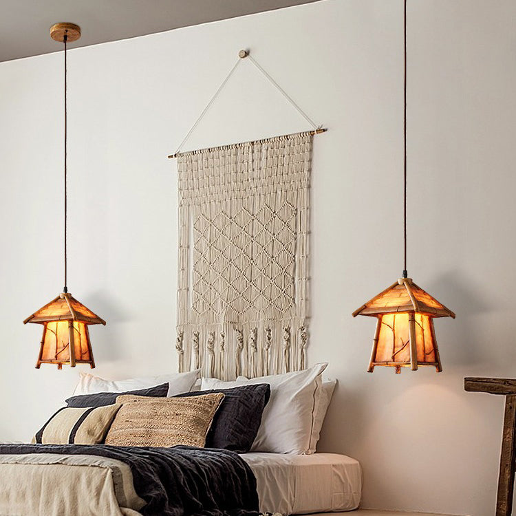 Traditioneller japanischer Harz-Eisen-Kupfer-Haus-Zylinder 1/3 Licht Insel-Licht-Kronleuchter für Esszimmer 